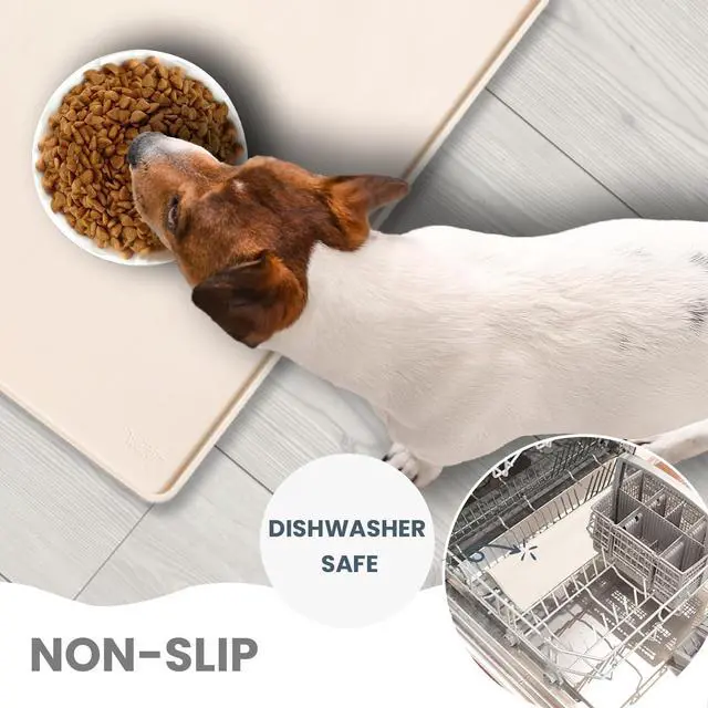 Alt view image 5 of 6 - Non-Slip Waterproof Pet Feeding Mat, 20x12 Inch - Silicone Dog & Cat Food Mat with Raised Edge to Stop Food Spills and Water Spills - Dishwasher Safe, Easy Clean