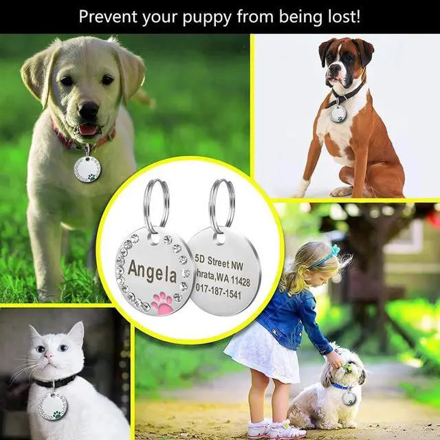 Alt view image 3 of 7 - Personalized Dog/Cat Cute Paw Pet ID Tag with Unique Laser Engraving Name and Phone Number for Pet Collar or Key Chain (Pink)