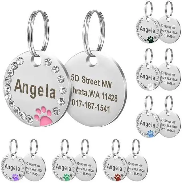 Alt view image 6 of 7 - Personalized Dog/Cat Cute Paw Pet ID Tag with Unique Laser Engraving Name and Phone Number for Pet Collar or Key Chain (Pink)