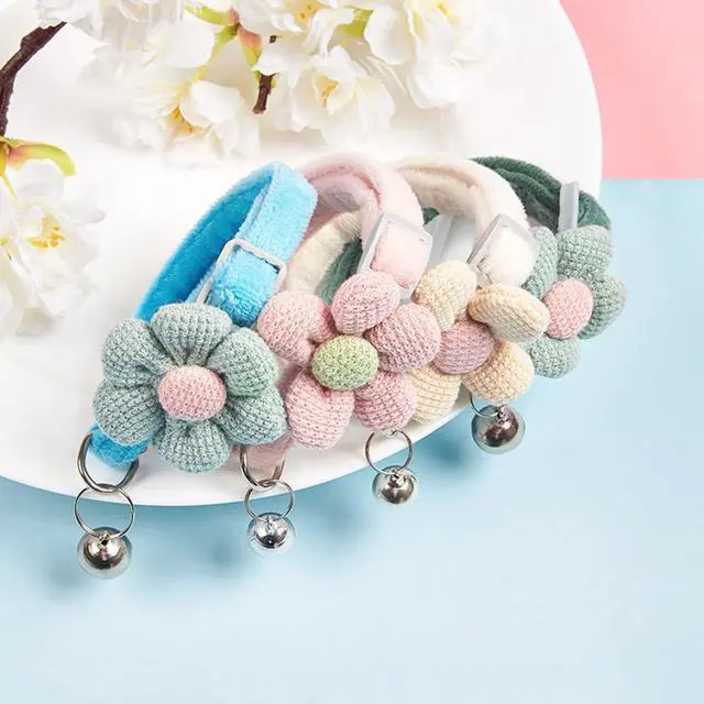 Alt view image 6 of 7 - XXS Dog Collar with Bell and Floral 2 Pack Girl Cat Collars Green Blue XS | Soft Suede Lightweight Cute for XSmall Extra Small Female Puppy Pet Little Kitten Yorkie Chihuahua X-Small