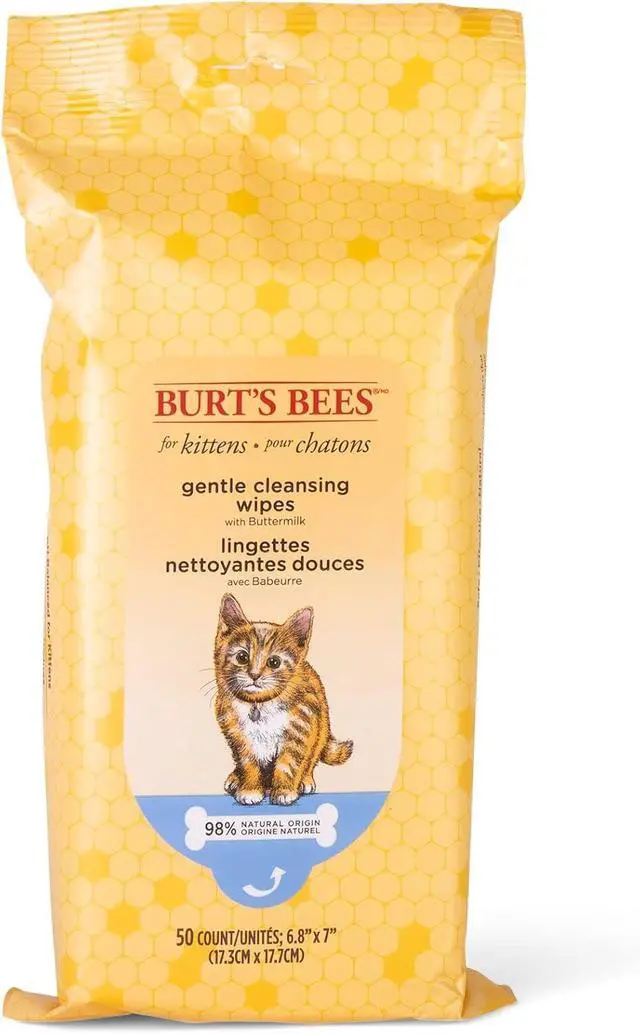 Main image of Burts Bees for Pets Kitten Grooming Wipes with Buttermilk, 50 Count | Waterless bath wipes clean face, paws, tail, and coat, gentle alternative to bathing for indoor cats