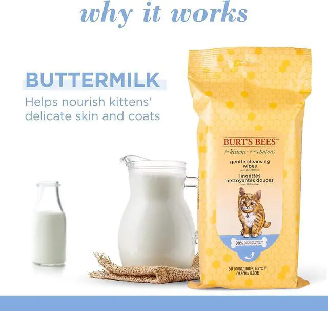 Alt view image 2 of 7 - Burts Bees for Pets Kitten Grooming Wipes with Buttermilk, 50 Count | Waterless bath wipes clean face, paws, tail, and coat, gentle alternative to bathing for indoor cats