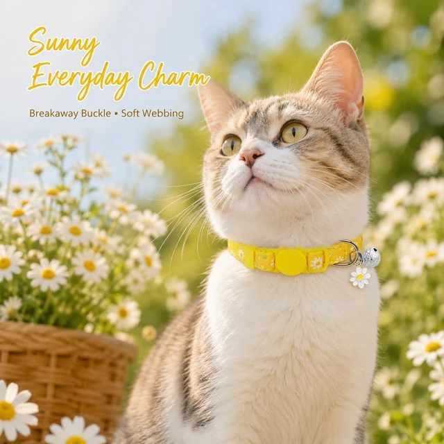 Alt view image 3 of 7 - Blueberry Daisy Cat Collar 2 Pack, Breakaway Kitten Collars with Bell & Charm, Adjustable 7.8-12.8 in, Soft Summer Cat Collars for Cats Kittens