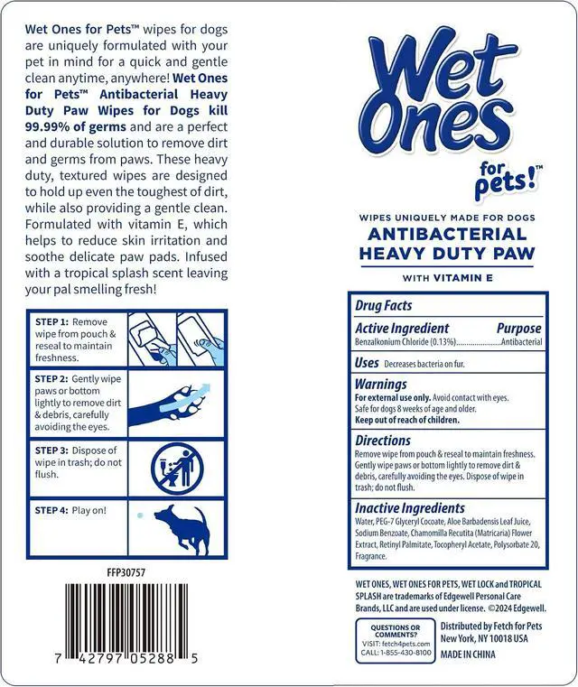 Alt view image 5 of 7 - for Pets Antibacterial Dog Paw Wipes, Tropical Splash, 50 Count | Kills 99.99% of germs, thick, durable, actibacterial disposable wipes for dog paws