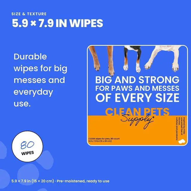 Alt view image 3 of 7 - Unscented Pet Wipes for Cats & Dogs Alcohol-Free, Hypoallergenic Grooming Wipes for Paws, Face & Body Sensitive Skin Formula, 80 Count | Unscented. Alcohol-free. Safe for cats & dogs.