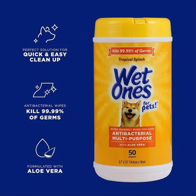 Alt view image 2 of 7 - for Pets Antibacterial Dog Wipes, Tropical Splash, 50 Count | Multi-purpose grooming wipes with aloe vera for paws, face, and body, easy cleanups between baths