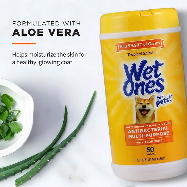 Alt view image 3 of 7 - for Pets Antibacterial Dog Wipes, Tropical Splash, 50 Count | Multi-purpose grooming wipes with aloe vera for paws, face, and body, easy cleanups between baths