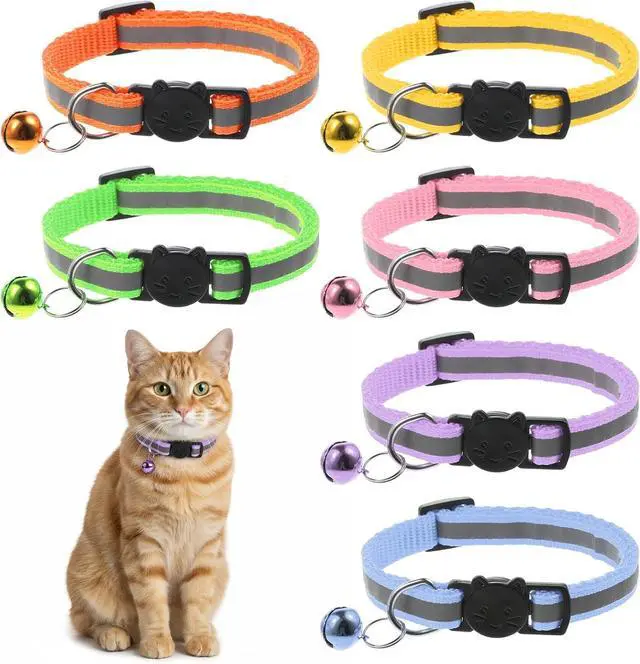 Main image of 6 Pcs Kitten Collar with Bell, Reflective Cat Collar Breakaway Safety for Cats, Adjustable Nylon Pet Collar Mixed Colors 7.8-12.6 Inch