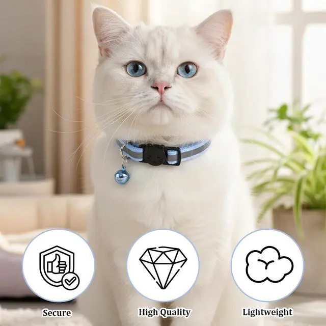 Alt view image 4 of 6 - 6 Pcs Kitten Collar with Bell, Reflective Cat Collar Breakaway Safety for Cats, Adjustable Nylon Pet Collar Mixed Colors 7.8-12.6 Inch