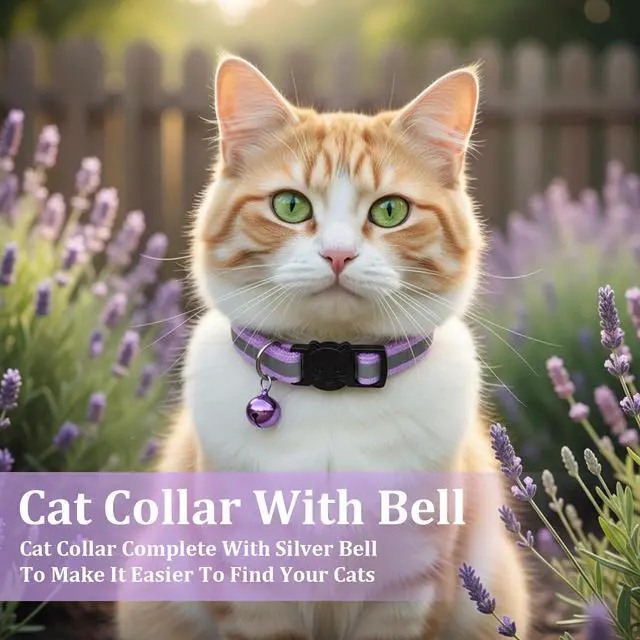 Alt view image 6 of 6 - 6 Pcs Kitten Collar with Bell, Reflective Cat Collar Breakaway Safety for Cats, Adjustable Nylon Pet Collar Mixed Colors 7.8-12.6 Inch