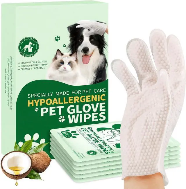 Main image of Pet Grooming Glove Wipes for Dogs & Cats, 60g, 6 Pcs | Hypoallergenic, Deodorizing Cleansing, Coconut Oil & Botanical Extracts, Daily & Outdoor Care, Portable and Lightweight