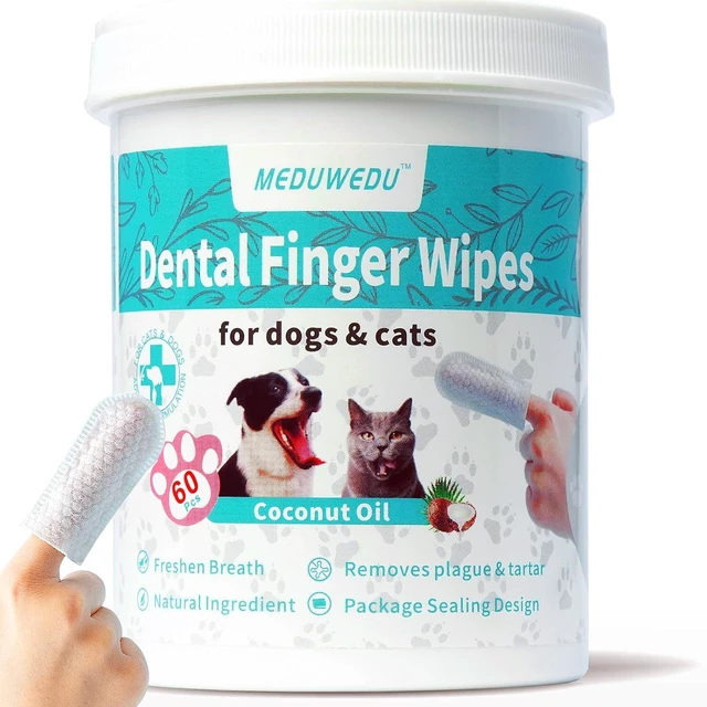 Main image of Dental Care Finger Wipes 60 Counts,Teeth Cleaning Finger Wipes for Dogs & Cats,Reduces Plaque & Supports Oral Freshness, Coconut Scent