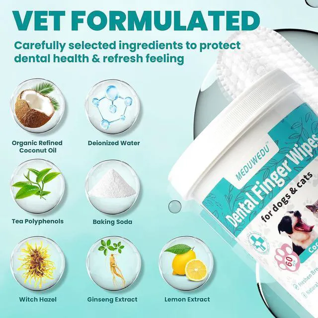 Alt view image 3 of 7 - Dental Care Finger Wipes 60 Counts,Teeth Cleaning Finger Wipes for Dogs & Cats,Reduces Plaque & Supports Oral Freshness, Coconut Scent