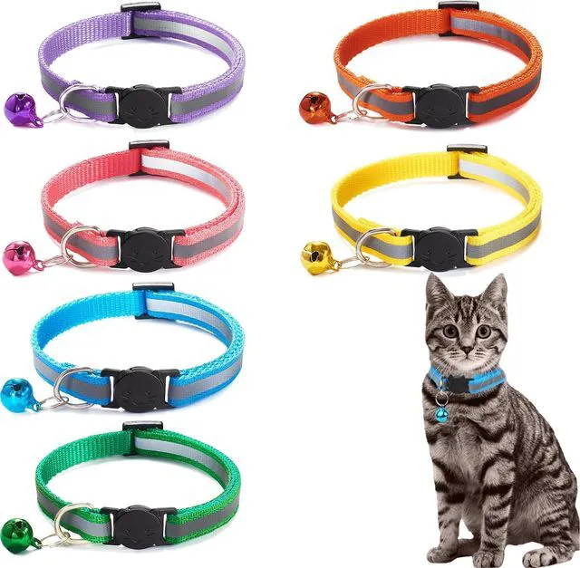 Main image of 6-Pack Reflective Cat Collars with Bell Breakaway Safety Nylon Kitten Collars, Adjustable Pet Collars with Charming Bells, Mixed Colors in one Package.