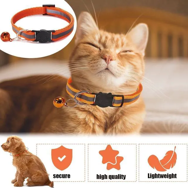 Alt view image 3 of 5 - 6-Pack Reflective Cat Collars with Bell Breakaway Safety Nylon Kitten Collars, Adjustable Pet Collars with Charming Bells, Mixed Colors in one Package.