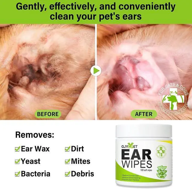 Alt view image 2 of 7 - Dog Ear Wipes - Cat Dog Ear Cleaner, Puppy Ear Wipes Wash Cleaner for Dogs Cats - 100 Wipes for Dog Cat Ear Cleaning, Remove Ear Wax Dirt Debris for Dogs Cats Ear Infection Treatment Wipes