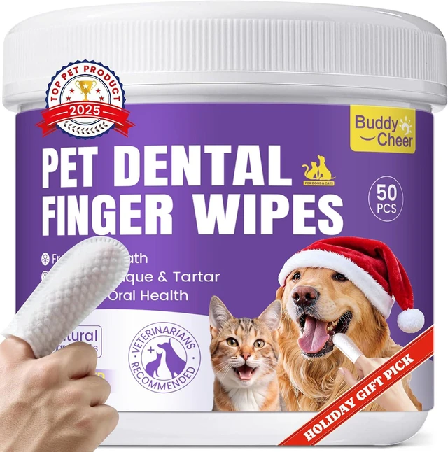 Alt view image 2 of 7 - No-Rinse Dog Dental Care Wipes, Cat & Dog tooth brushing kit, Dog Wipes for Pet & Cat Teeth Cleaning, Dog toothbrush Finger Dental Wipes to Remove Plaque & Tartar, Disposable Dog Wipes - 50 Count