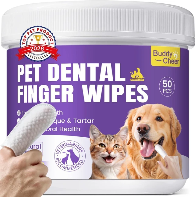 Main image of No-Rinse Dog Dental Care Wipes, Cat & Dog tooth brushing kit, Dog Wipes for Pet & Cat Teeth Cleaning, Dog toothbrush Finger Dental Wipes to Remove Plaque & Tartar, Disposable Dog Wipes - 50 Count