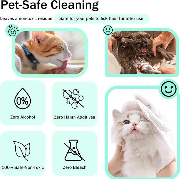Alt view image 5 of 5 - Dog Wipes & Cleaning Gloves 2-in-1 for Dogs and Cats, Extra-Thick Pet Wipes with Coconut Oil for Lick-Safe Paws, Eyes, Ears & Body, Rinse-Free Waterless Bath for Deodorizing&Cleansing, 6 PCS