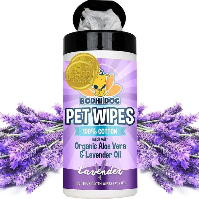 Main image of Pet Wipes - Grooming, Cleaning and Deodorizing Wipes for Dogs & Cats - No Parabens or SLS - Large, Thick, Wet Wipes - Wipe Away Pet Odors & Refreshes Coat - Lavender Scent (60 Count)