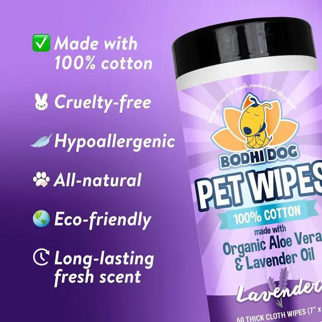 Alt view image 3 of 6 - Pet Wipes - Grooming, Cleaning and Deodorizing Wipes for Dogs & Cats - No Parabens or SLS - Large, Thick, Wet Wipes - Wipe Away Pet Odors & Refreshes Coat - Lavender Scent (60 Count)
