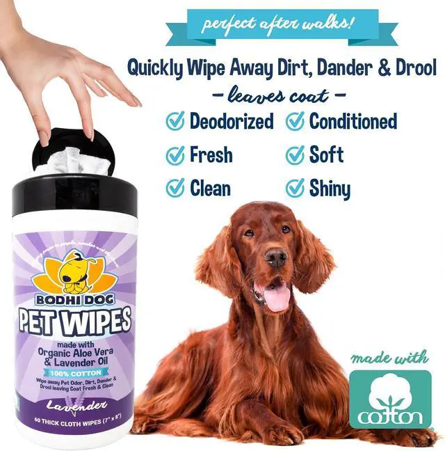 Alt view image 5 of 6 - Pet Wipes - Grooming, Cleaning and Deodorizing Wipes for Dogs & Cats - No Parabens or SLS - Large, Thick, Wet Wipes - Wipe Away Pet Odors & Refreshes Coat - Lavender Scent (60 Count)