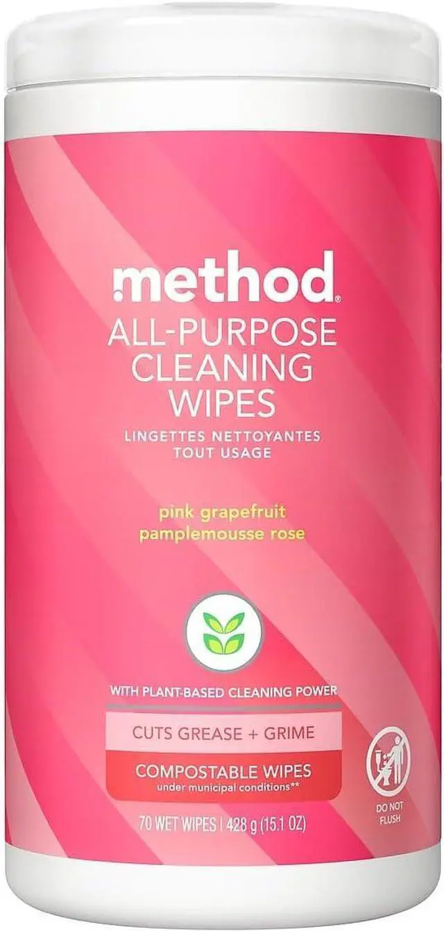 Alt view image 5 of 5 - method All-Purpose Cleaning Wipes, Pink Grapefruit, 70 Count | Cuts Grease & Grime on Counters, Wipes Clean Glass, Tile, Stone & Wood Surfaces