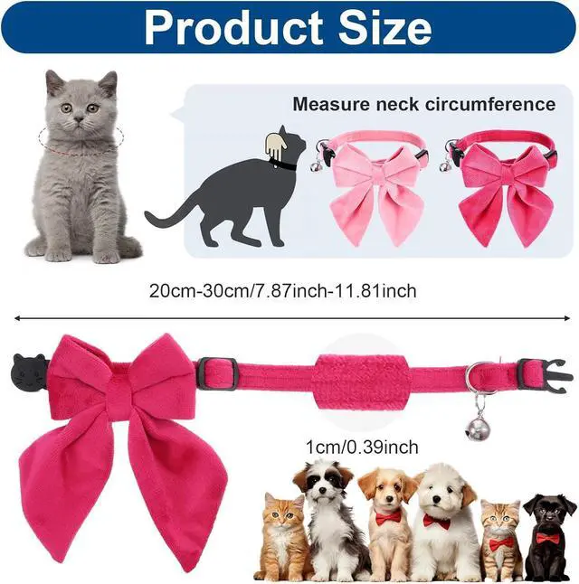 Alt view image 2 of 7 - 2 Pcs Soft Pure Cotton Breakaway Cat Collar, Kitten Collars with Bow Bells | Safety Buckle, Adjustable, with Removable Bowtie, for Girl Cats