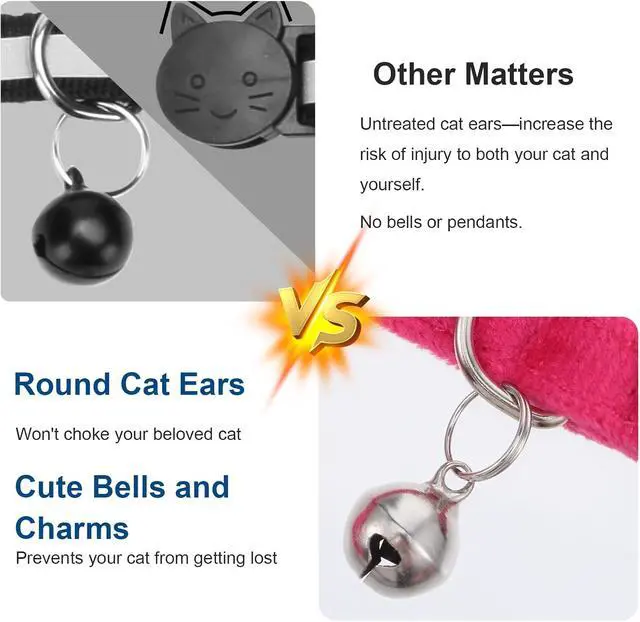 Alt view image 4 of 7 - 2 Pcs Soft Pure Cotton Breakaway Cat Collar, Kitten Collars with Bow Bells | Safety Buckle, Adjustable, with Removable Bowtie, for Girl Cats