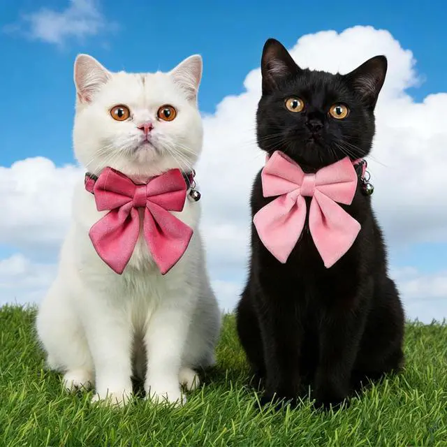 Alt view image 3 of 7 - 2 Pcs Soft Pure Cotton Breakaway Cat Collar, Kitten Collars with Bow Bells | Safety Buckle, Adjustable, with Removable Bowtie, for Girl Cats