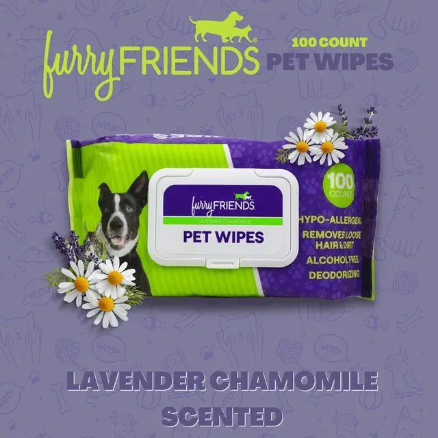 Alt view image 3 of 7 - Pet Wipes | Lavender Chamomile Scented | Hypo-allergenic | Alcohol Free| Deodorizing | Removes Loose Hair & Dirt | Incredibly Clean | 100 ct. 1 Pack