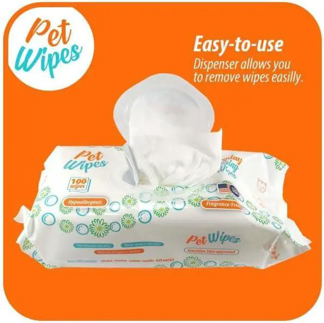 Alt view image 2 of 6 - pet Wipes for Dogs and Cats Hypoallergenic Natural Products for Cleansing from Nose to Tail 100 Count 8x7in Wipes Perfect for Grooming and Cleaning Made in the USA Fragance-Free
