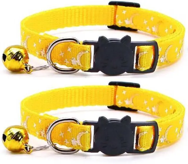 Main image of Reflective Cat Collars Breakaway with Bell 2-Pack Girl Boy Pet Kitten Collar with Star Moon Patetrn Adjustable 7.5-12.5 Inch (Yellow)