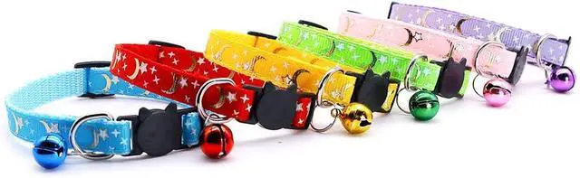 Alt view image 3 of 6 - Reflective Cat Collars Breakaway with Bell 2-Pack Girl Boy Pet Kitten Collar with Star Moon Patetrn Adjustable 7.5-12.5 Inch (Yellow)
