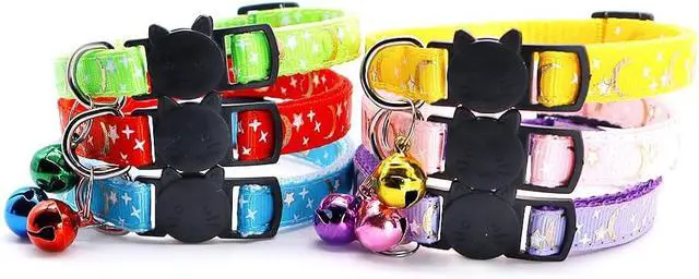 Alt view image 4 of 6 - Reflective Cat Collars Breakaway with Bell 2-Pack Girl Boy Pet Kitten Collar with Star Moon Patetrn Adjustable 7.5-12.5 Inch (Yellow)