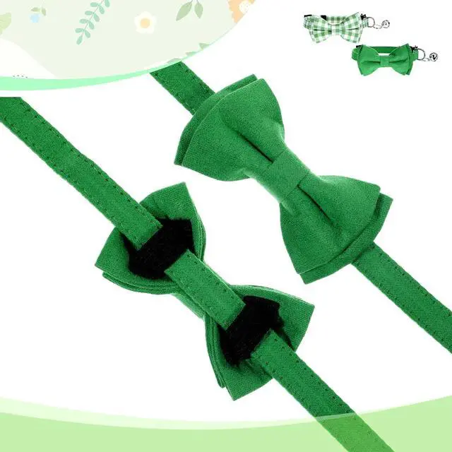 Alt view image 7 of 7 - 2 PCS Green Cat Collar with Bell, Breakaway Bowtie Cat Collar Safety Buckle Bowtie Collars for Cats, 8-12 Inch Adjustable Kitten Bow Collars for Girl Boy Cats, Dogs, Pets