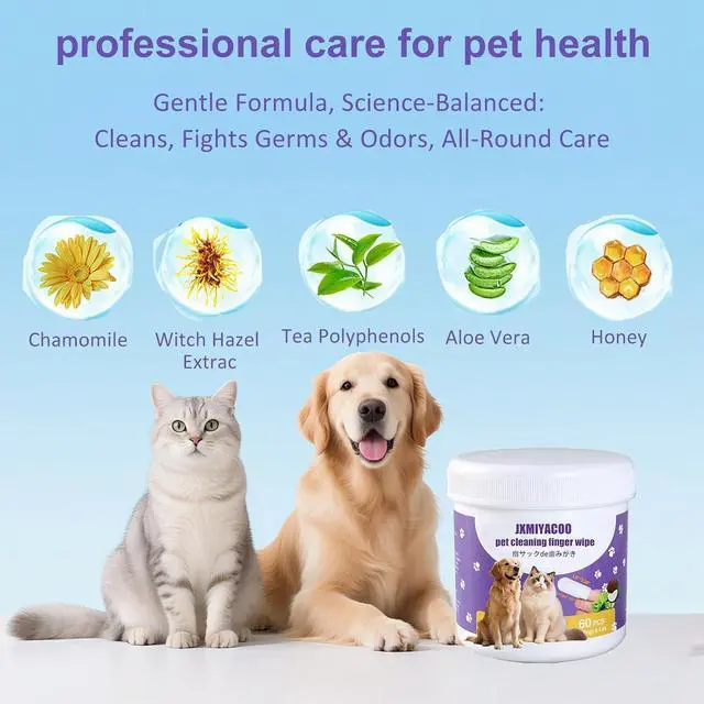 Alt view image 4 of 6 - Pet Dental & Body Wipes for Dogs & Cats Chamomile & Coconut Oil Formula Freshens Breath, Cleans Paws & Tear Stains 60pcs 270g No-Rinse Finger Wipes