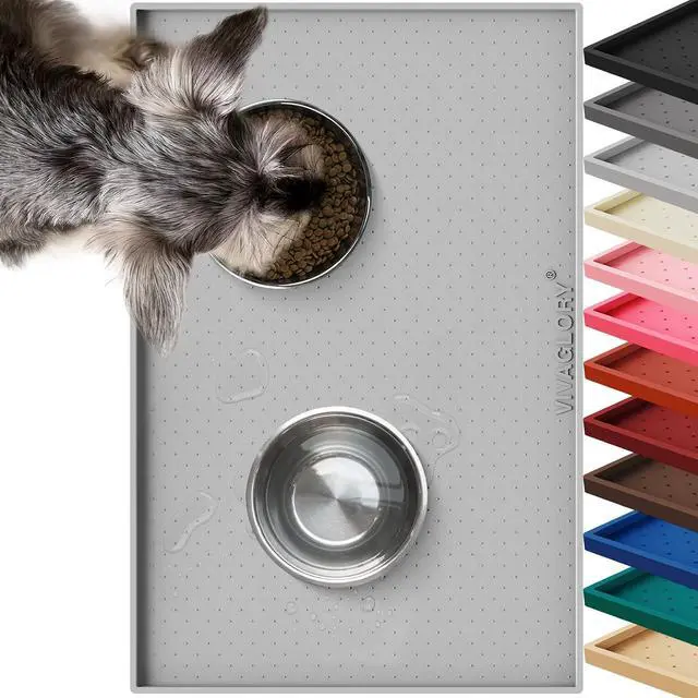 Main image of Pet Food Mat Grippymat Dog Bowl Mat, 19" L x 12" W, Light Grey | Placemat with Raised Edge for Indoor, Waterproof Silicone for Cat Kitty & Puppy
