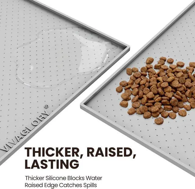 Alt view image 2 of 7 - Pet Food Mat Grippymat Dog Bowl Mat, 19" L x 12" W, Light Grey | Placemat with Raised Edge for Indoor, Waterproof Silicone for Cat Kitty & Puppy