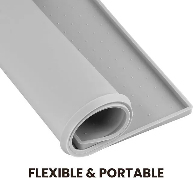 Alt view image 4 of 7 - Pet Food Mat Grippymat Dog Bowl Mat, 19" L x 12" W, Light Grey | Placemat with Raised Edge for Indoor, Waterproof Silicone for Cat Kitty & Puppy