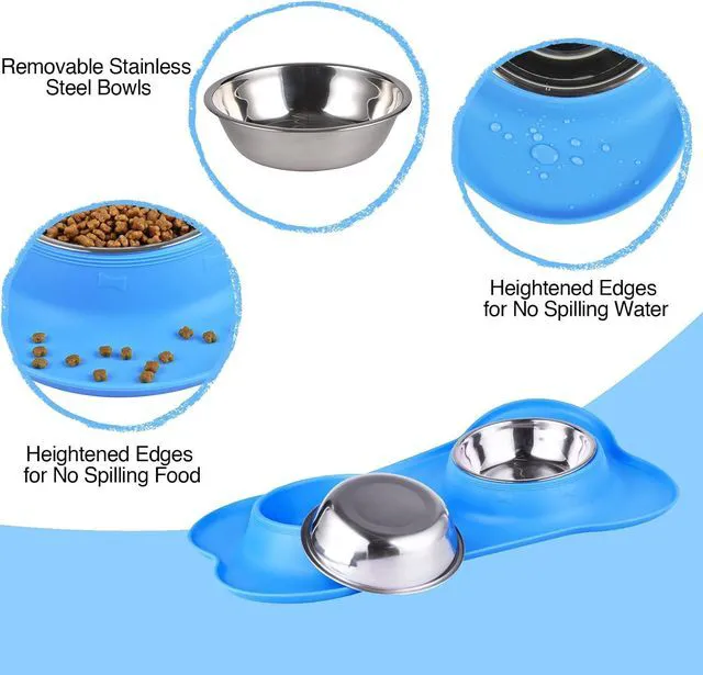 Alt view image 3 of 7 - Dog Bowls 2 Stainless Steel Bowl for Pet Water and Food Feeder with Non Spill Skid Resistant Silicone Mat for Pets Puppy Small Medium Cats Dogs