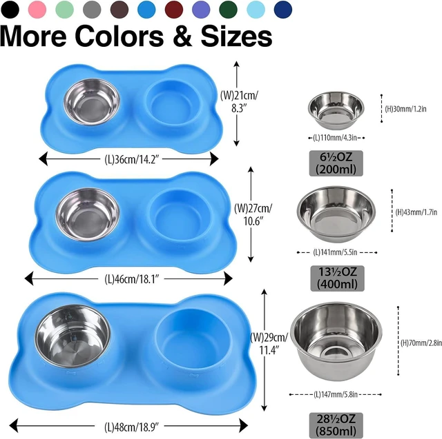 Alt view image 4 of 7 - Dog Bowls 2 Stainless Steel Bowl for Pet Water and Food Feeder with Non Spill Skid Resistant Silicone Mat for Pets Puppy Small Medium Cats Dogs