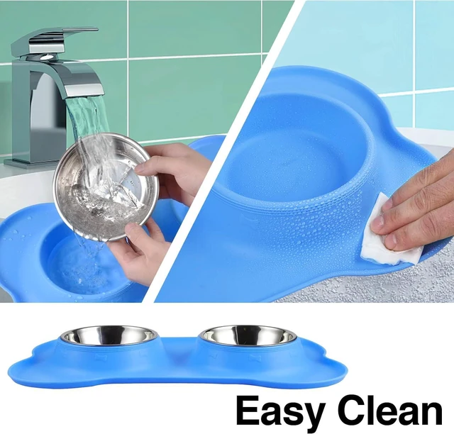 Alt view image 5 of 7 - Dog Bowls 2 Stainless Steel Bowl for Pet Water and Food Feeder with Non Spill Skid Resistant Silicone Mat for Pets Puppy Small Medium Cats Dogs