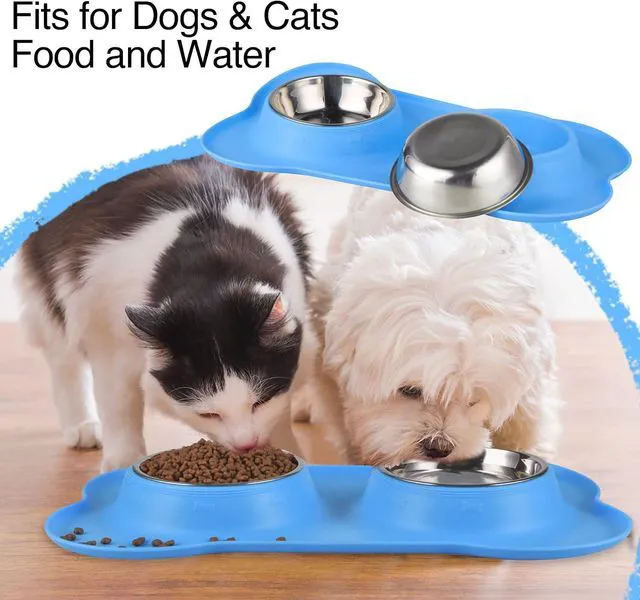 Alt view image 6 of 7 - Dog Bowls 2 Stainless Steel Bowl for Pet Water and Food Feeder with Non Spill Skid Resistant Silicone Mat for Pets Puppy Small Medium Cats Dogs