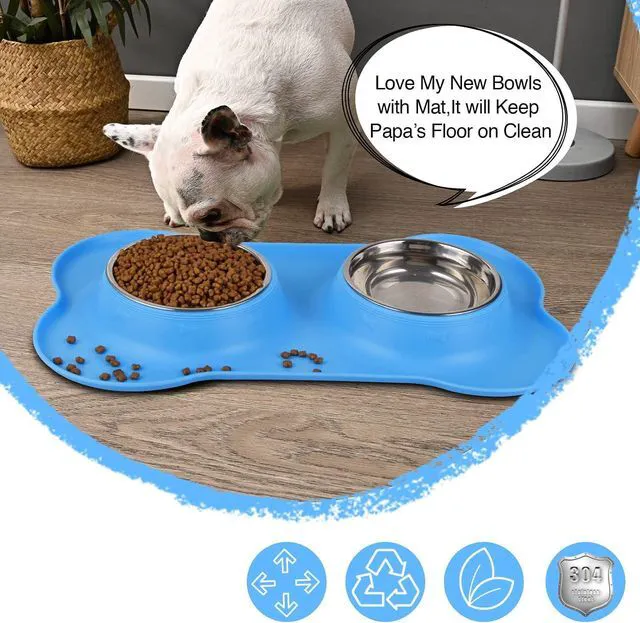 Alt view image 7 of 7 - Dog Bowls 2 Stainless Steel Bowl for Pet Water and Food Feeder with Non Spill Skid Resistant Silicone Mat for Pets Puppy Small Medium Cats Dogs