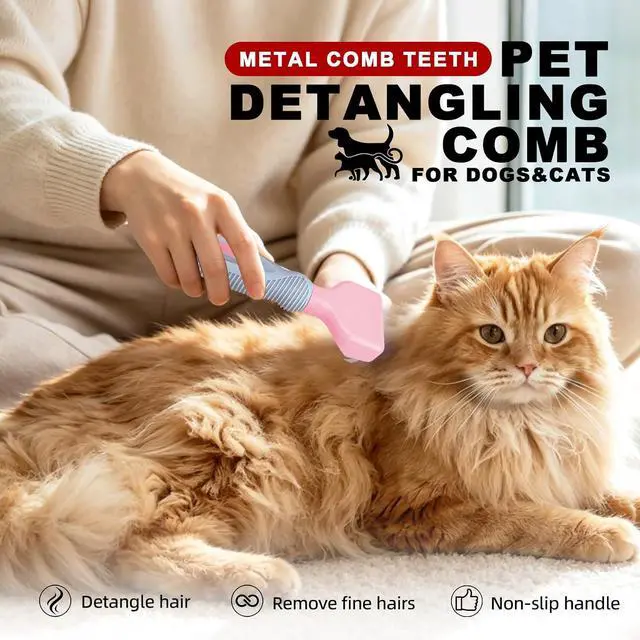 Alt view image 2 of 6 - HOP Pink Professional Pet Dematting Comb for Dogs&Cats Matted Fur Remover | Stainless Steel Blades,ABS+TPR Handle,Dematting Rake Brush,Dematting Tool for Long-Haired Pet Remove Loose Hair Knots Tangle