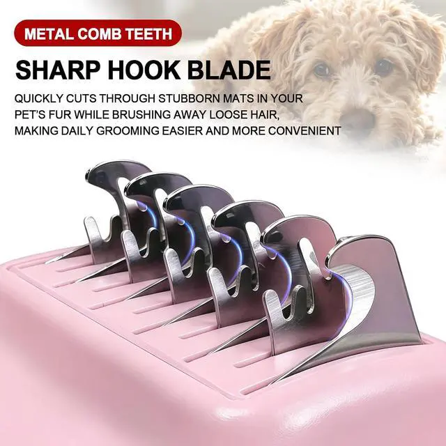 Alt view image 4 of 6 - HOP Pink Professional Pet Dematting Comb for Dogs&Cats Matted Fur Remover | Stainless Steel Blades,ABS+TPR Handle,Dematting Rake Brush,Dematting Tool for Long-Haired Pet Remove Loose Hair Knots Tangle
