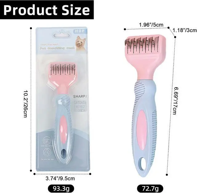 Alt view image 6 of 6 - HOP Pink Professional Pet Dematting Comb for Dogs&Cats Matted Fur Remover | Stainless Steel Blades,ABS+TPR Handle,Dematting Rake Brush,Dematting Tool for Long-Haired Pet Remove Loose Hair Knots Tangle