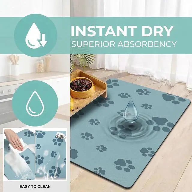 Alt view image 2 of 7 - Pet Feeding Mat Dog Cat Food Mat Absorbent No Stains Quick Dry Rubber Bottom Anti-Slip Water Bowl Mats Easy to Clean for Indoor Pet Placemats Water Dispenser Mat