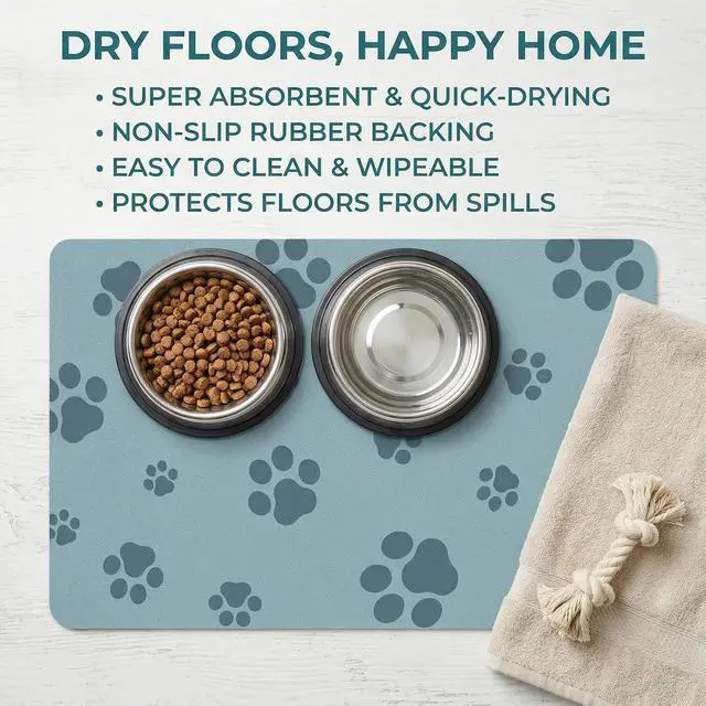 Alt view image 5 of 7 - Pet Feeding Mat Dog Cat Food Mat Absorbent No Stains Quick Dry Rubber Bottom Anti-Slip Water Bowl Mats Easy to Clean for Indoor Pet Placemats Water Dispenser Mat